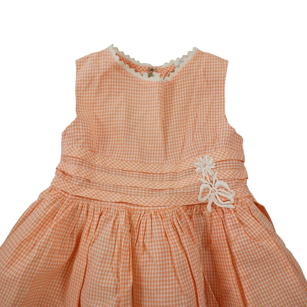 Vintage Cinderella Shirley Temple Gingham Dress Orange White Tiered Ric Rac USA